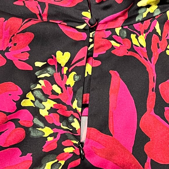 St John Floral Silk Cowl Neck Sleeveless Top, Black Magenta Green, 8/10 - Picture 6 of 8